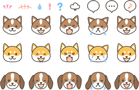 イヌの表情イラスト「喜怒哀楽」3種