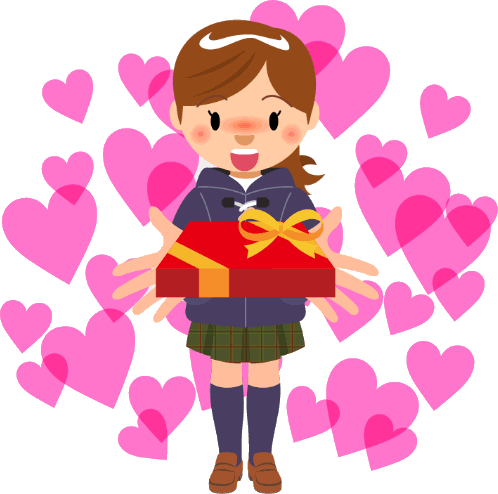 イラスト_2月_バレンタイン_女性_女子_照れる_チョコ_プレゼント_ハート