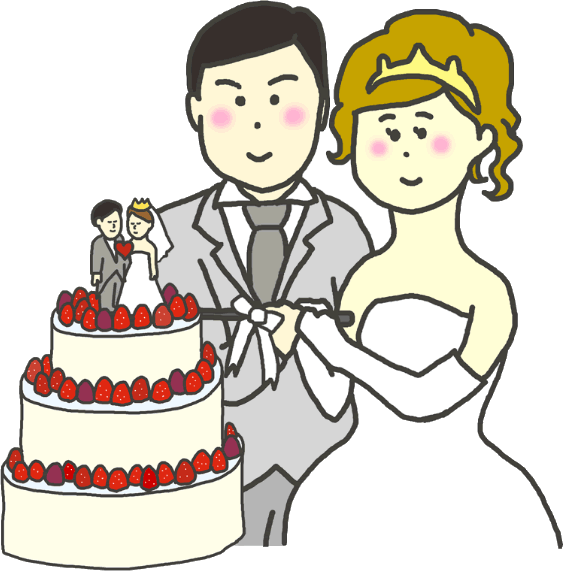 ウェディングケーキ入刀のイラスト